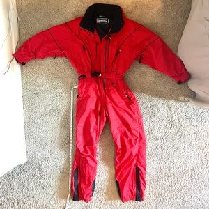 Womens OBERMEYER Thermolite Red One Piece Snow Ski Hooded Suit Size Large 16